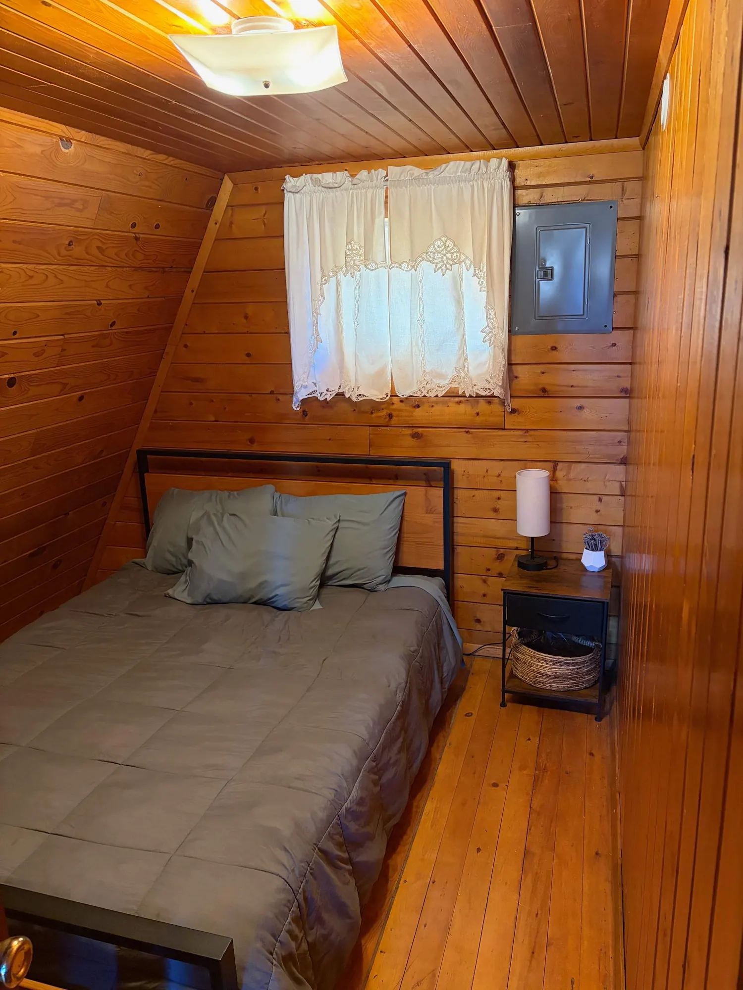 Bedroom inside the A-Frame Cabin