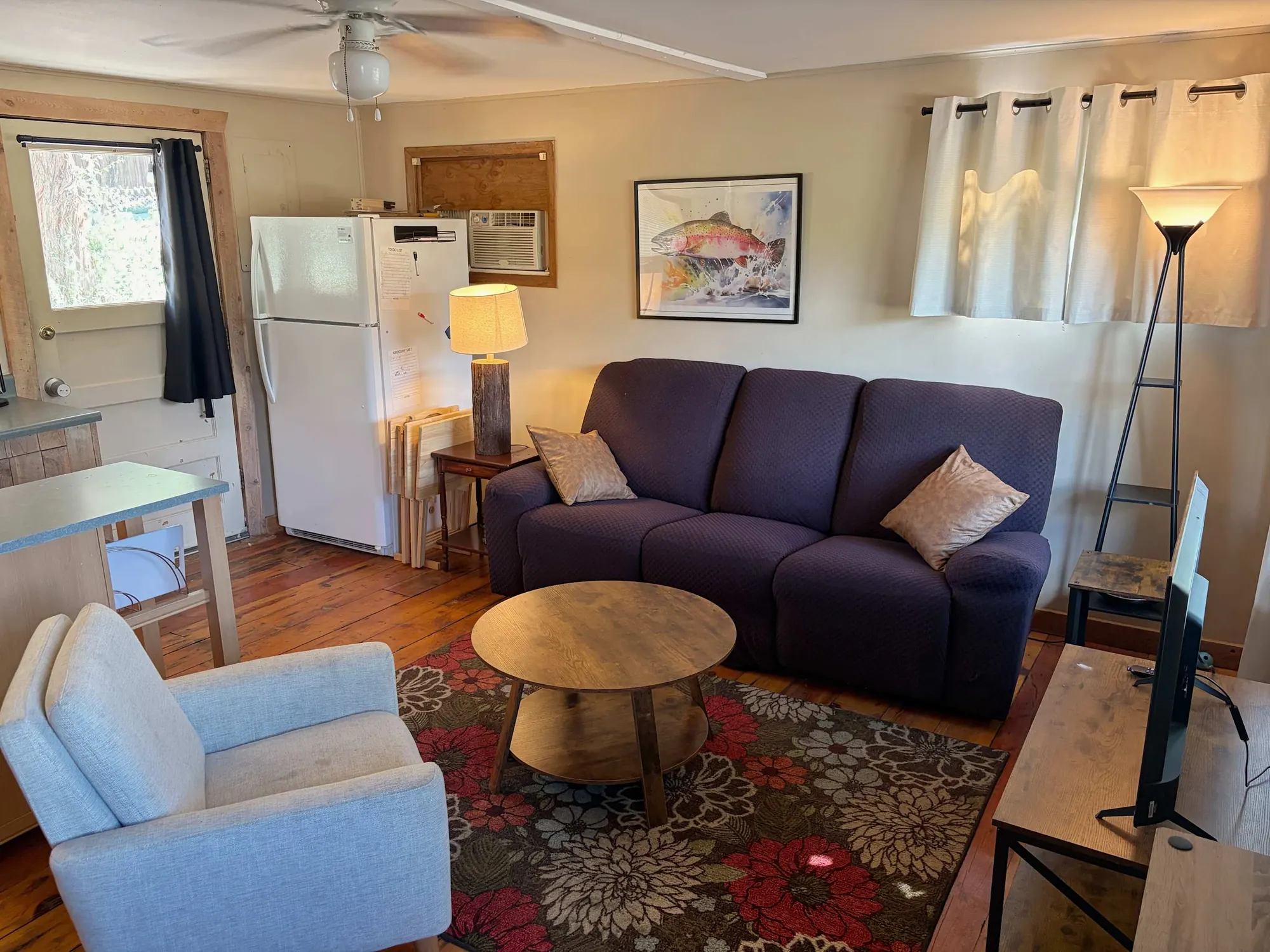 Living room inside the River Cabin