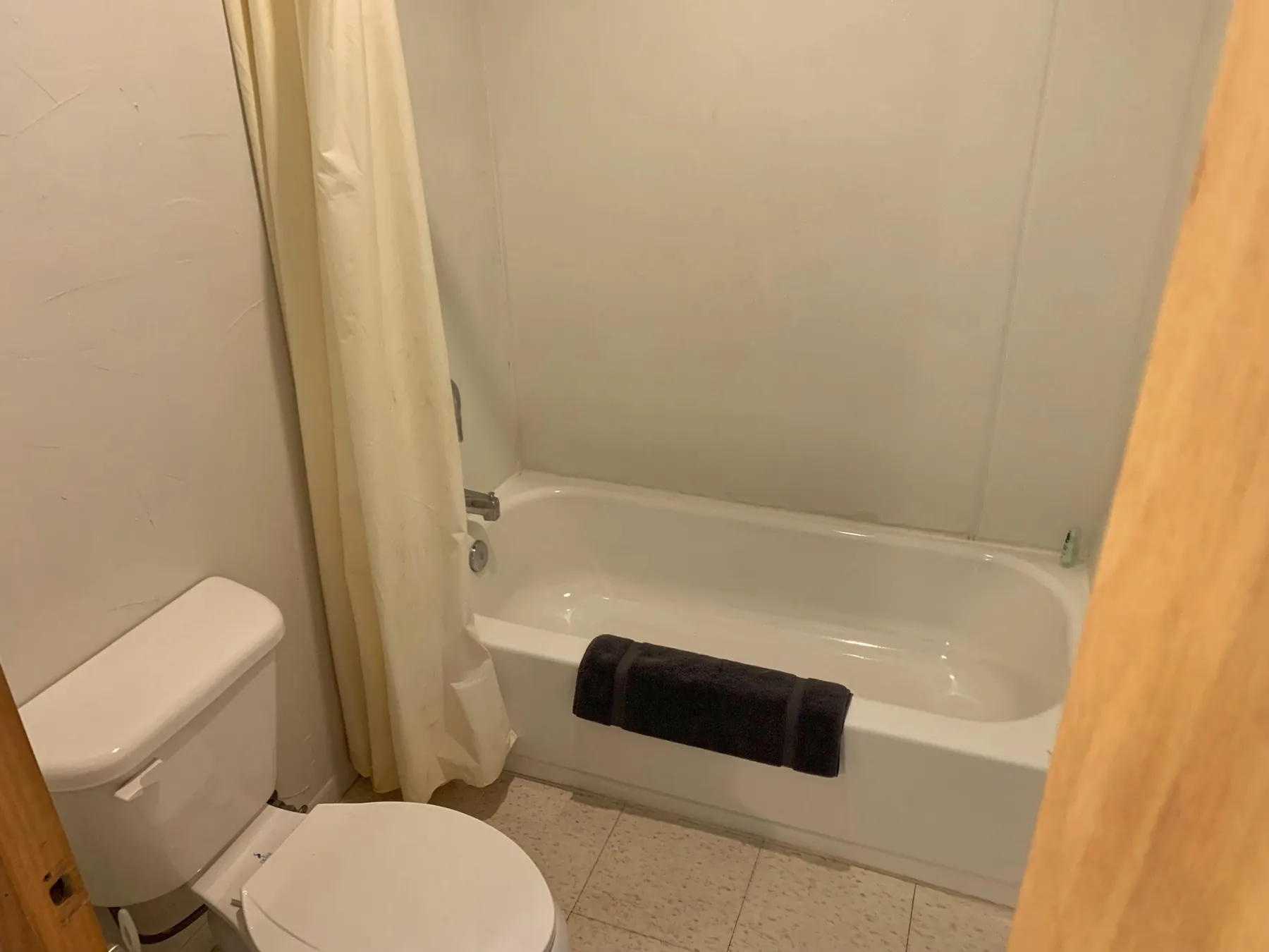 Bathtub and shower in a motel bathroom