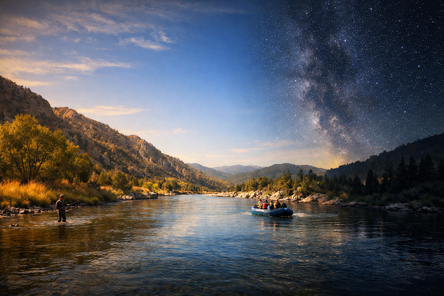 Dark Sky River Lodge nestled along the Arkansas River in Howard Colorado with mountain views